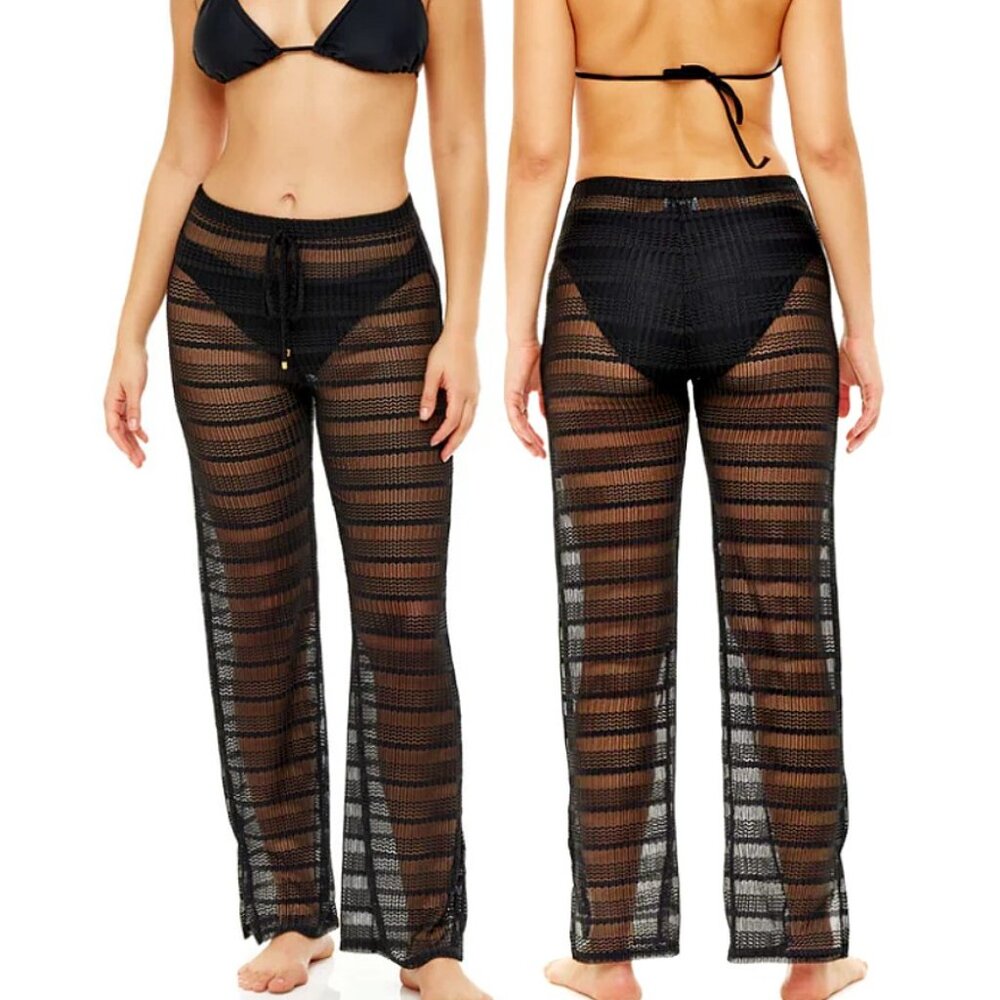 Jordan Taylor Women's Black Arrow Chevron‎ Sheer Pull-On Cover-Up Pants Medium
